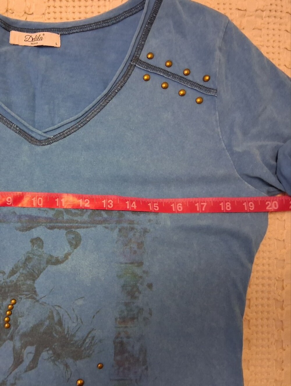 Delila Blue V-Neck Studded Rodeo Graphic Tee - Picture 2 of 5